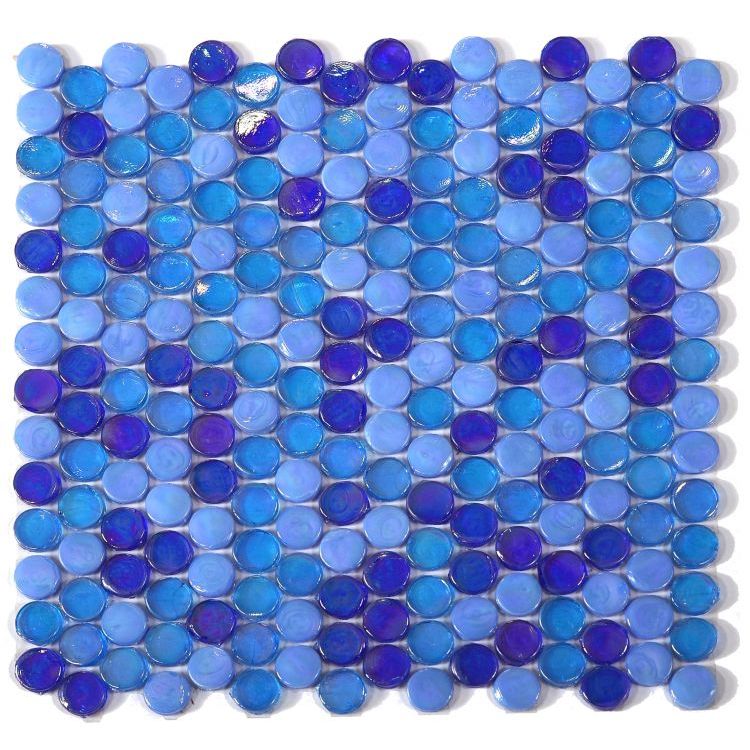 Elysium - Laguna Ocean 11.25 in. x 11.25 in. Glass Penny Round Mosaic