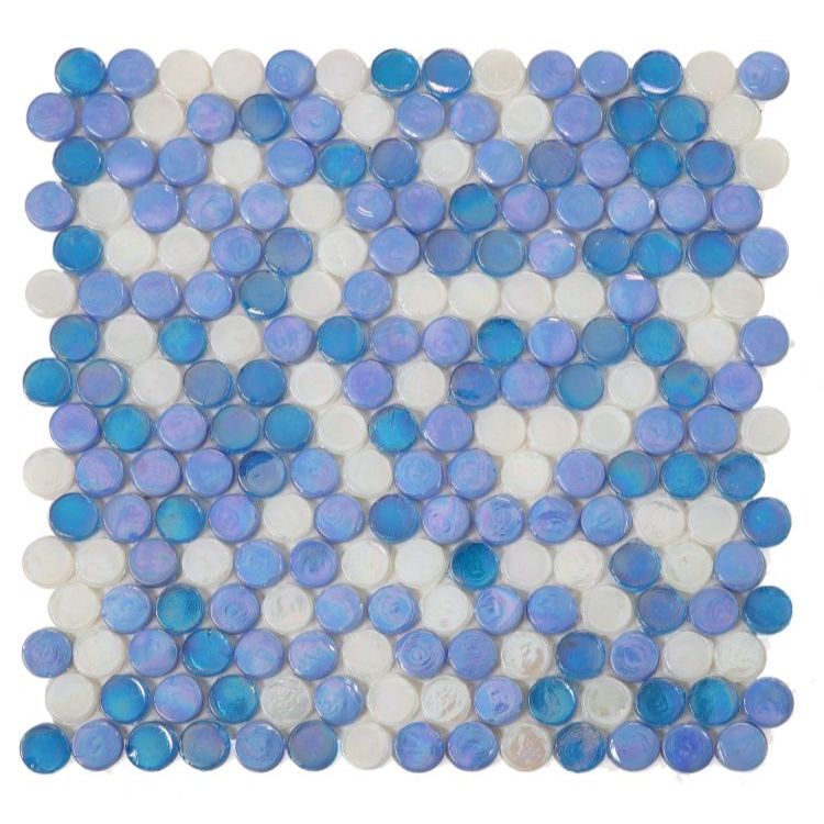 Elysium - Laguna Beach 11.25 in. x 11.25 in. Glass Penny Round Mosaic