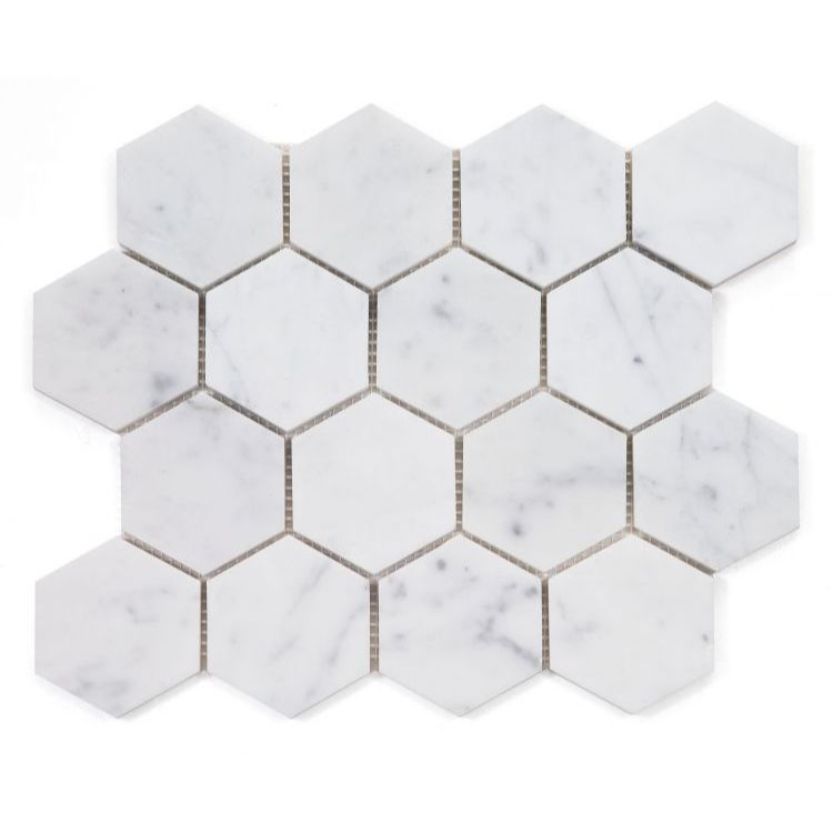 Elysium - Hexagon 3&quot; x 3&quot; Marble Mosaic - Carrara Honed