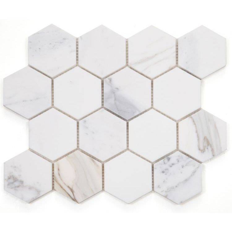 Elysium - Hexagon 3&quot; x 3&quot; Marble Mosaic - Calacatta Gold Polished