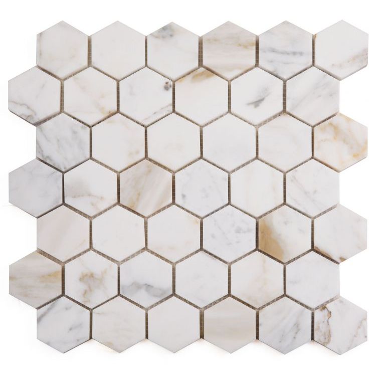 Elysium - Hexagon 2&quot; x 2&quot; Marble Mosaic - Calacatta Gold PolishedElysium - Hexagon 2&quot; x 2&quot; Marble Mosaic - Calacatta Gold Polished