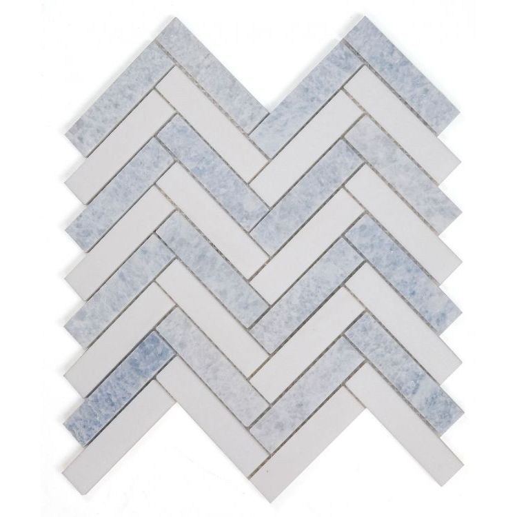 Elysium - Herringbone Crystal Ocean 11.25 in. x 11.25 in. Marble Mosaic