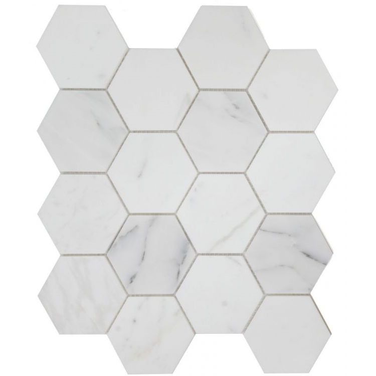 Elysium - Hexagon 3&quot; x 3&quot; Marble Mosaic - Calacatta White Polished