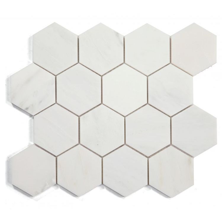 Elysium - Hexagon 3&quot; x 3&quot; Marble Mosaic - Snow White Polished