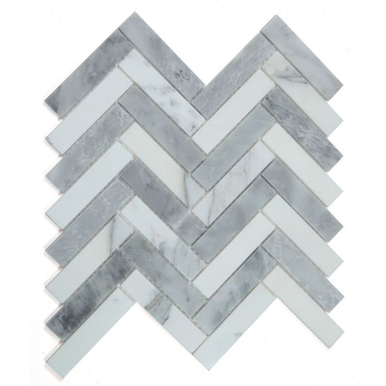 Elysium - Herringbone City Grey 11.25 in. x 11.25 in. Marble Mosaic