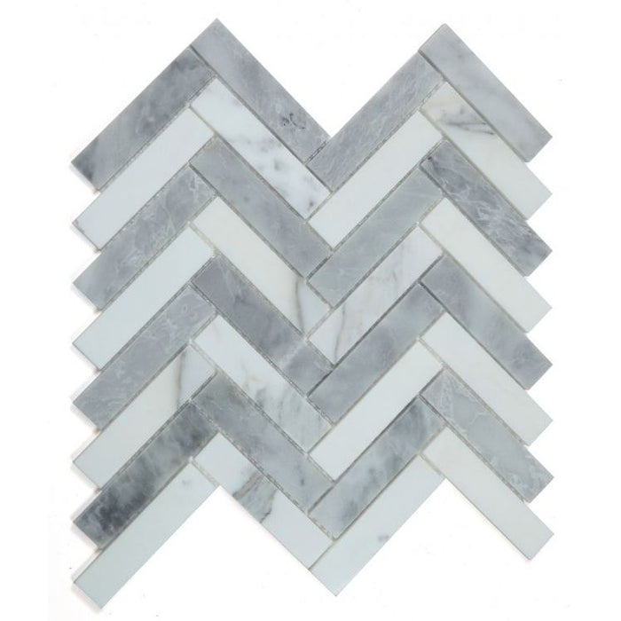 Elysium - Herringbone City Grey 11.25 in. x 11.25 in. Marble Mosaic