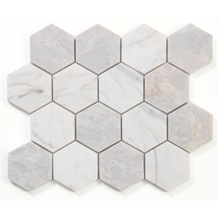 Elysium - Hexagon 3&quot; x 3&quot; Marble Mosaic - City Grey