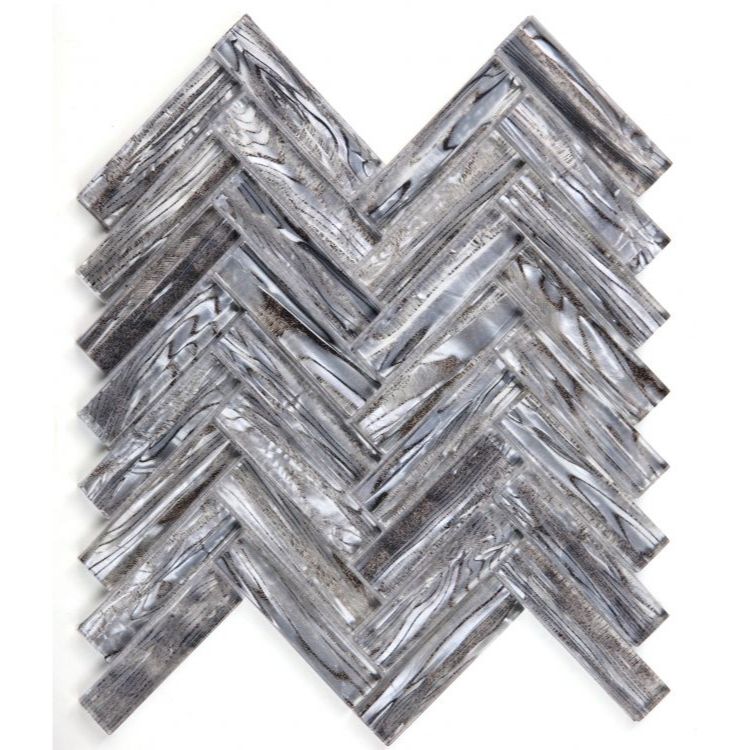 Elysium - Herringbone Shell Silver 11 in. x 11 in. Marble Mosaic