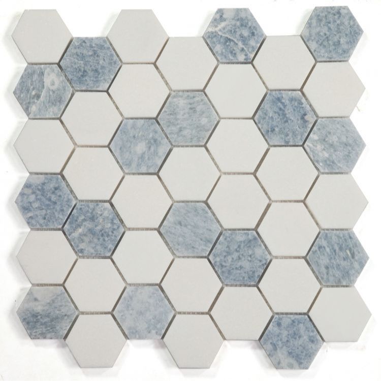 Elysium - Hexagon 2&quot; x 2&quot; Marble Mosaic - Crystal Ocean