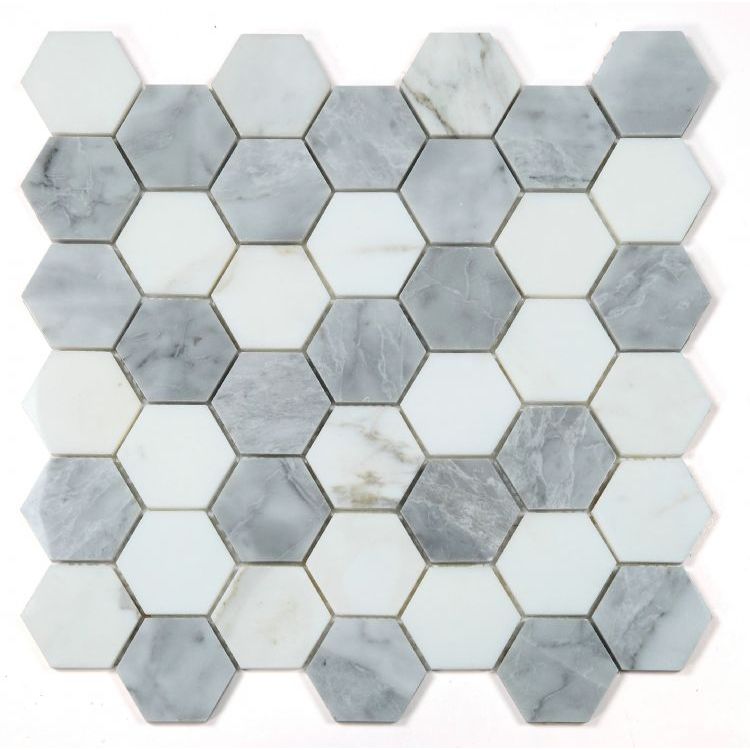 Elysium - Hexagon 2&quot; x 2&quot; Marble Mosaic - City Grey