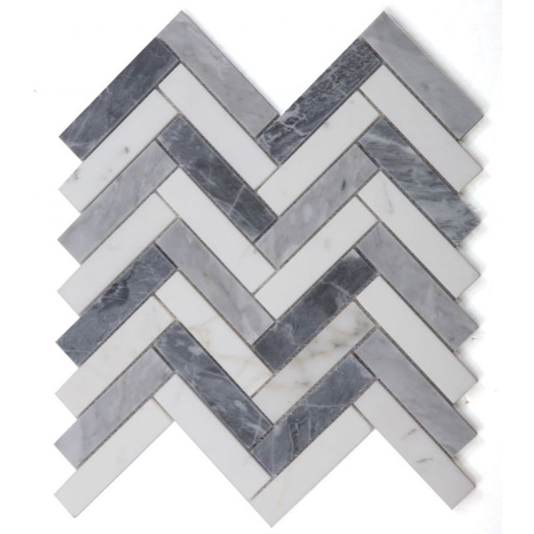 Elysium - Herringbone Dusk 11.25 in. x 11.25 in. Marble Mosaic