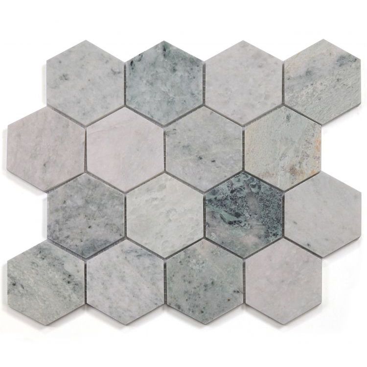 Elysium - Hexagon 3&quot; x 3&quot; Marble Mosaic - Green