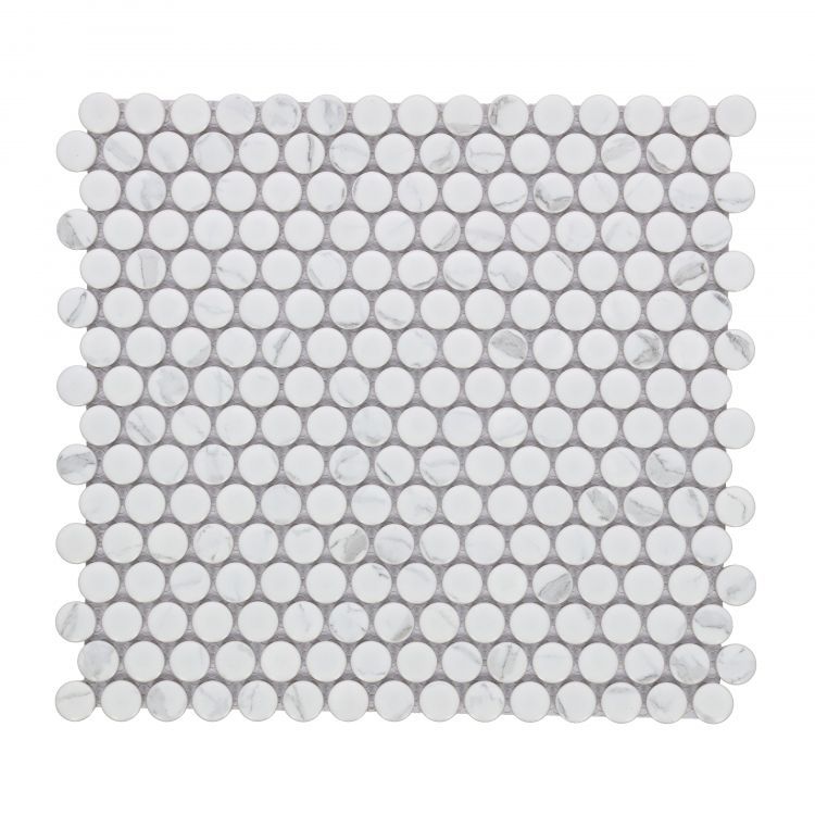 Elysium - Penny Round 11.5 in. x 12.25 in. Porcelain Mosaic - Statuario Matte