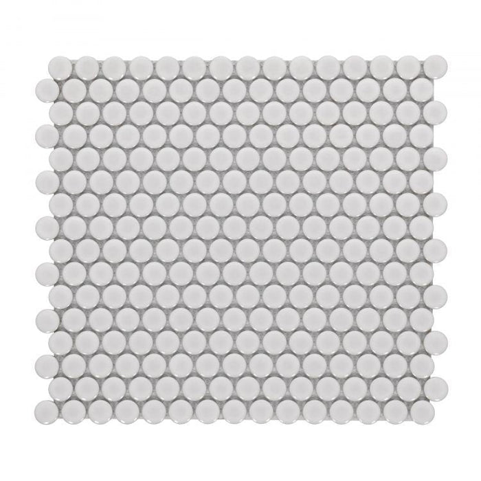 Elysium - Penny Round 11.5 in. x 12.25 in. Porcelain Mosaic - Natural Grey Glossy