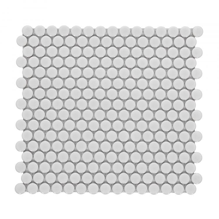 Elysium - Penny Round 11.5 in. x 12.25 in. Porcelain Mosaic - Light Grey Matte