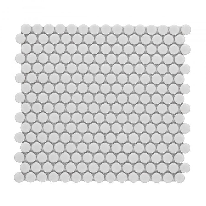 Elysium - Penny Round 11.5 in. x 12.25 in. Porcelain Mosaic - Light Grey Matte