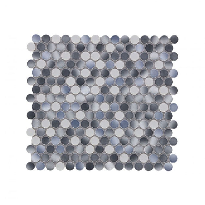Elysium - Penny Round 11.5 in. x 12.25 in. Porcelain Mosaic - Gradient Grey Glossy