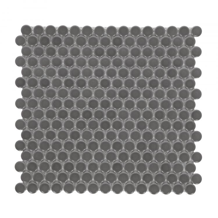 Elysium - Penny Round 11.5 in. x 12.25 in. Porcelain Mosaic - Dark Grey Matte