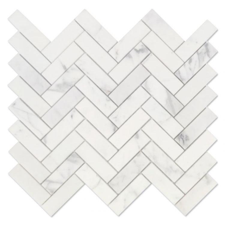 Elysium - Herringbone Calacatta White Polished 11.25 in. x 11.25 in. Marble Mosaic