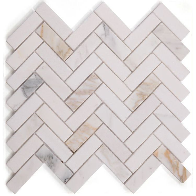 Elysium - Herringbone Sunrise Polished 11 in. x 12.5 in. Marble Mosaic