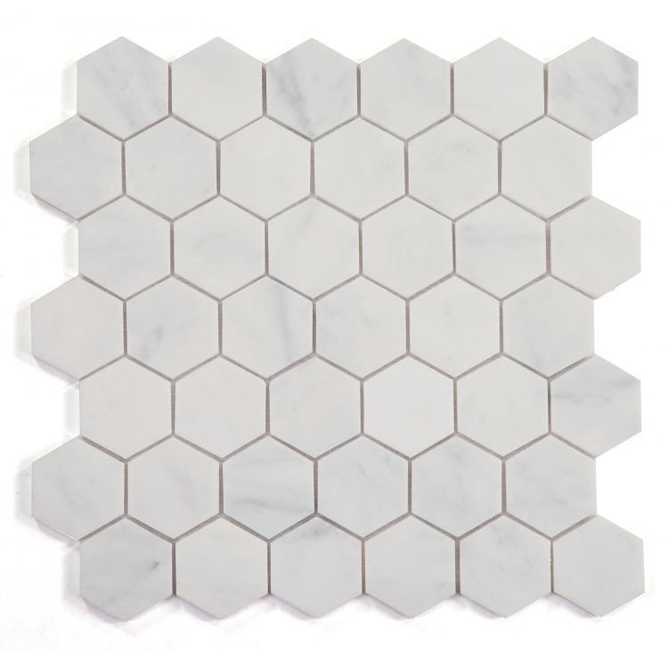 Elysium - Hexagon 2&quot; x 2&quot; Marble Mosaic - Snow White Honed