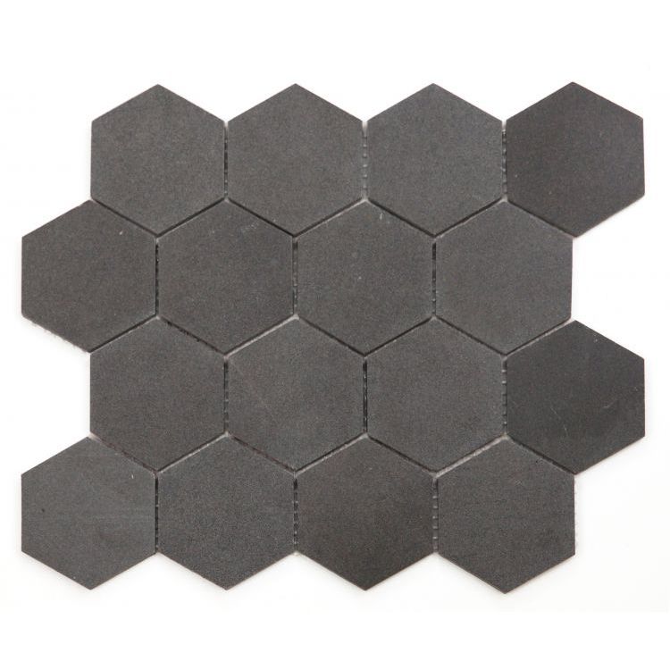 Elysium - Hexagon 3&quot; x 3&quot; Marble Mosaic - Basalt