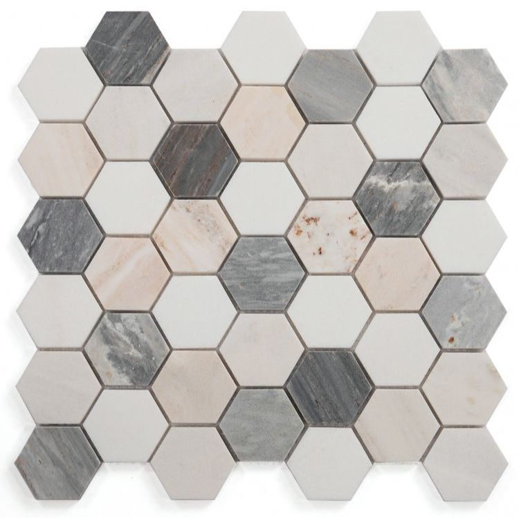 Elysium - Hexagon 2&quot; x 2&quot; Marble Mosaic - Beach