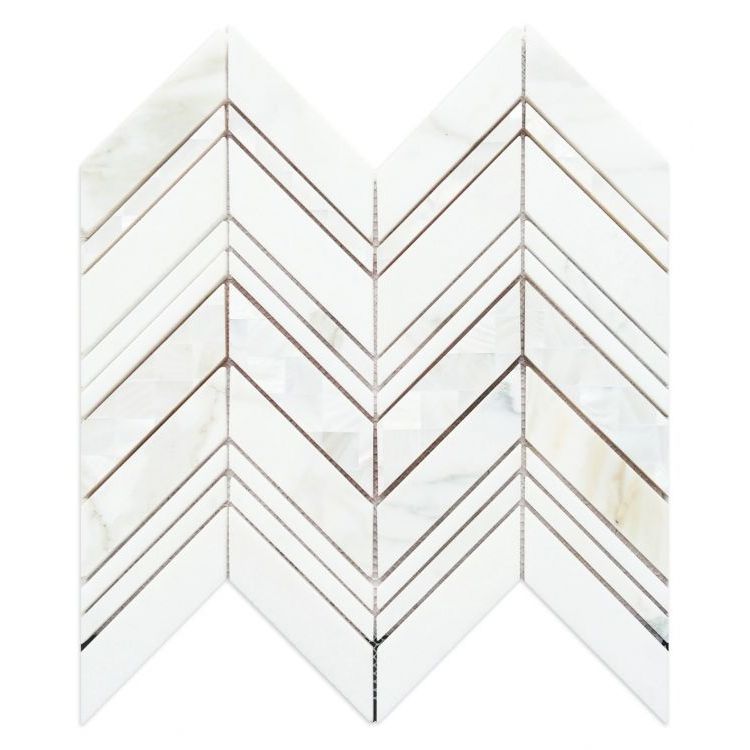 Elysium - Diana Ravenna Calacatta 11.75 in. x 12.25 in. Marble and Pearl Mosaic