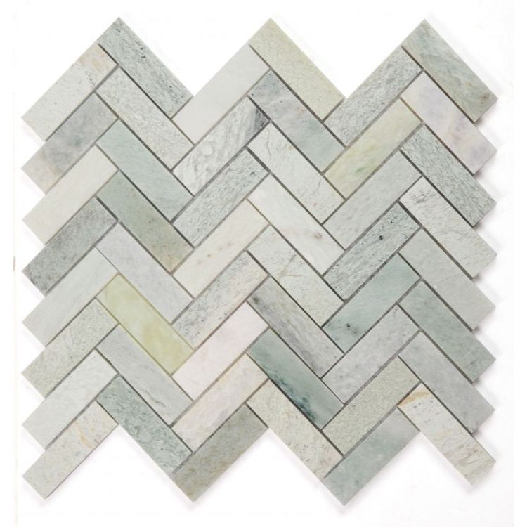 Elysium - Herringbone Green 11 in. x 12.5 in. Marble Mosaic