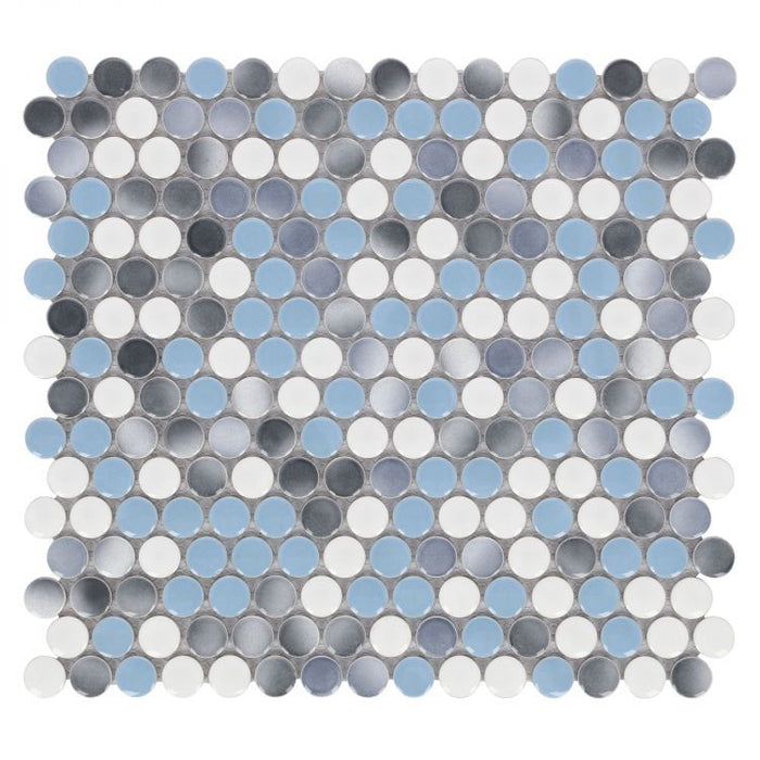 Elysium - Penny Round 11.5 in. x 12.25 in. Porcelain Mosaic - Sky
