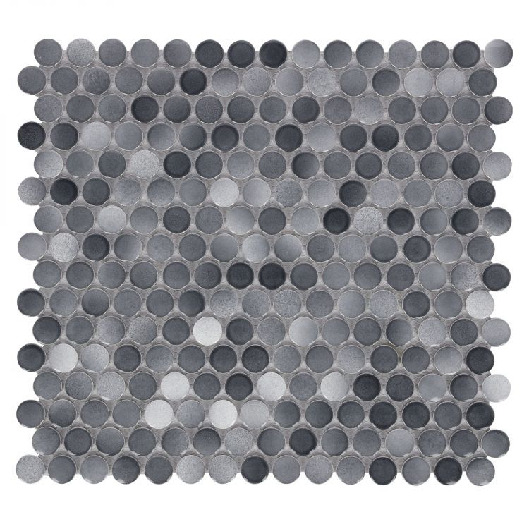 Elysium - Penny Round 11.5 in. x 12.25 in. Porcelain Mosaic - Fancy Grey