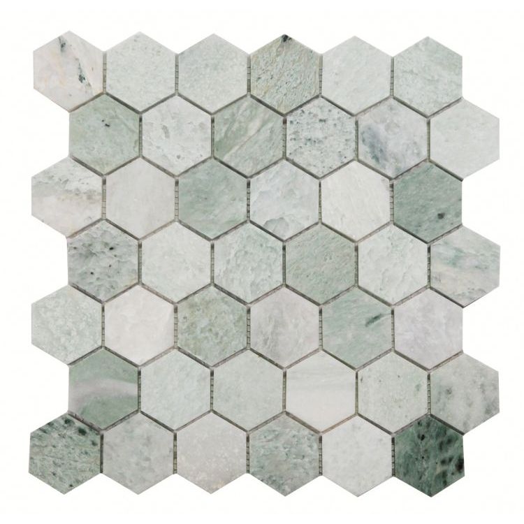 Elysium - Hexagon 2&quot; x 2&quot; Marble Mosaic - Green