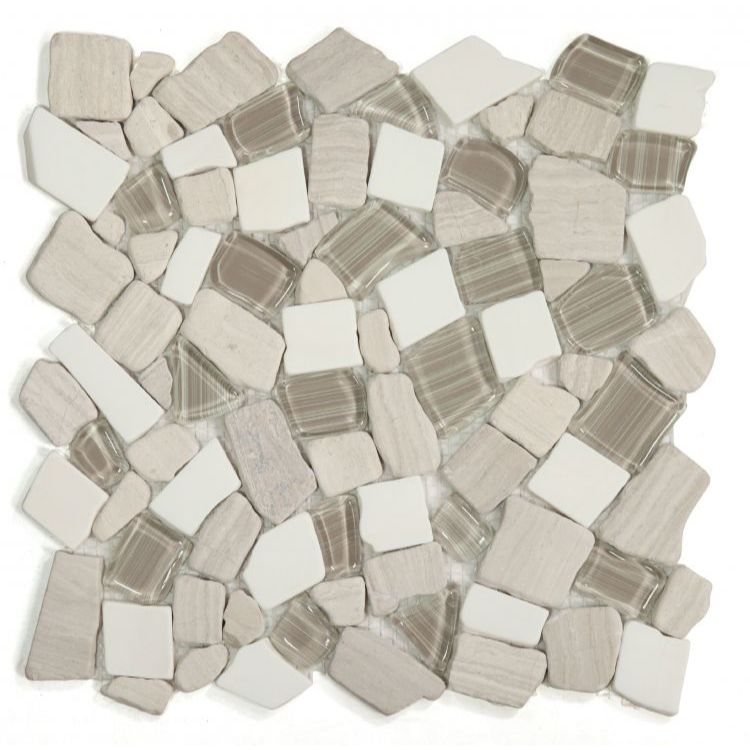 Elysium - Pebble 12&quot; x 12&quot; Glass and Marble Mosaic - Loft