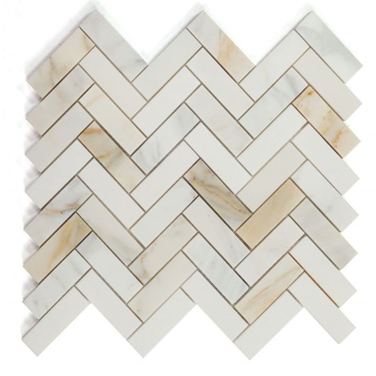 Elysium - Herringbone Sunrise Honed 11 in. x 12.5 in. Marble Mosaic