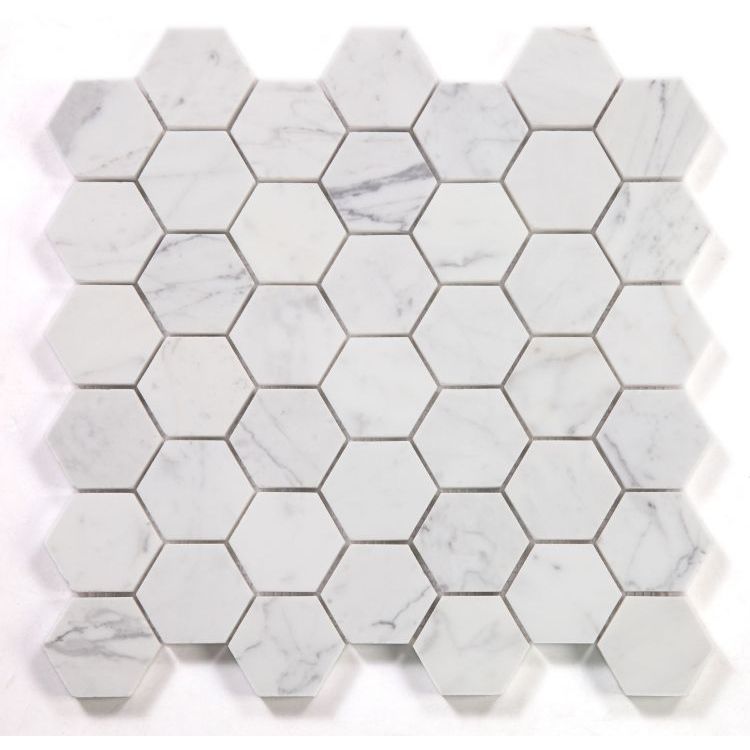 Elysium - Hexagon 2&quot; x 2&quot; Marble Mosaic - Calacatta White Polished