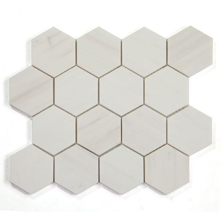 Elysium - Hexagon 3&quot; x 3&quot; Marble Mosaic - Dolomite Honed