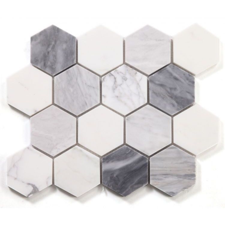 Elysium - Hexagon 3&quot; x 3&quot; Marble Mosaic - Dusk