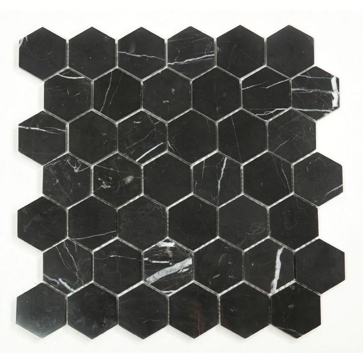 Elysium - Hexagon 2&quot; x 2&quot; Marble Mosaic - Marquina Polished