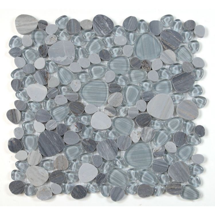 Elysium - Peach 12" x 12" Glass and Marble Mosaic - Blue