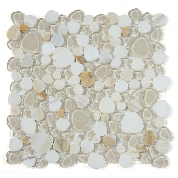 Elysium - Peach 12&quot; x 12&quot; Glass and Marble Mosaic - Calacatta Gold