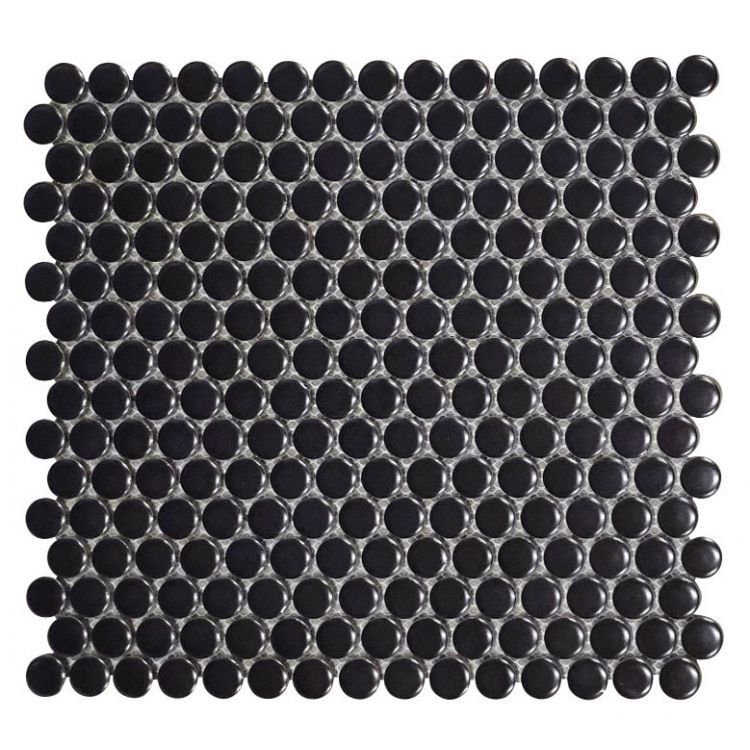 Elysium - Penny Round 11.5 in. x 12.25 in. Porcelain Mosaic - Black Matte