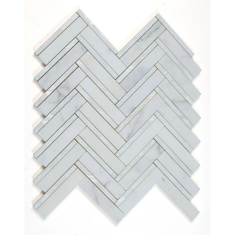 Elysium - Diana Herringbone White 11 in. x 11.75 in. Marble Mosaic