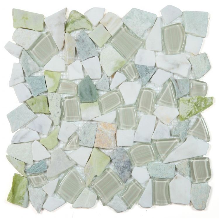 Elysium - Pebble 12&quot; x 12&quot; Glass and Marble Mosaic - Spring