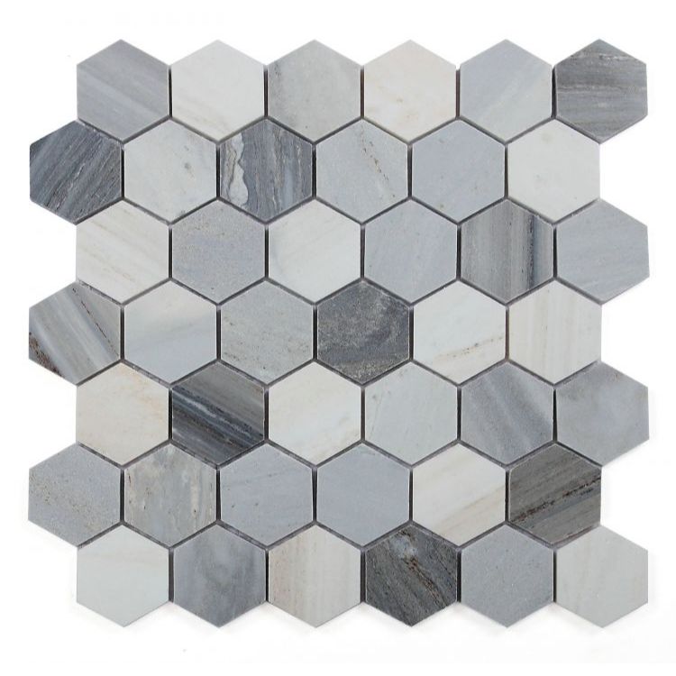 Elysium - Hexagon 2&quot; x 2&quot; Marble Mosaic - Italian Blue