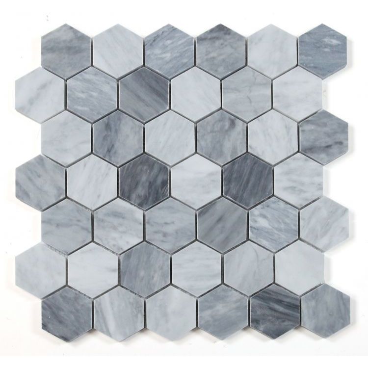 Elysium - Hexagon 2&quot; x 2&quot; Marble Mosaic - Mix Grey Honed