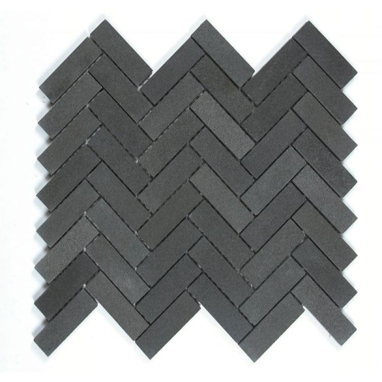 Elysium - Herringbone Basalt 11 in. x 12.5 in. Stone Mosaic