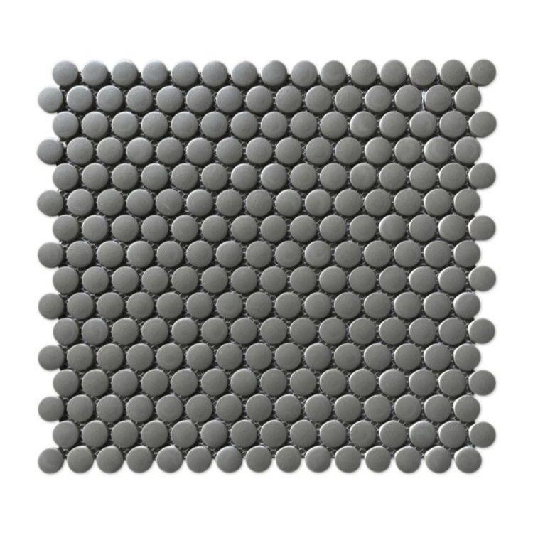 Elysium - Penny Round 11.5 in. x 12.25 in. Porcelain Mosaic - Dark Grey Grip