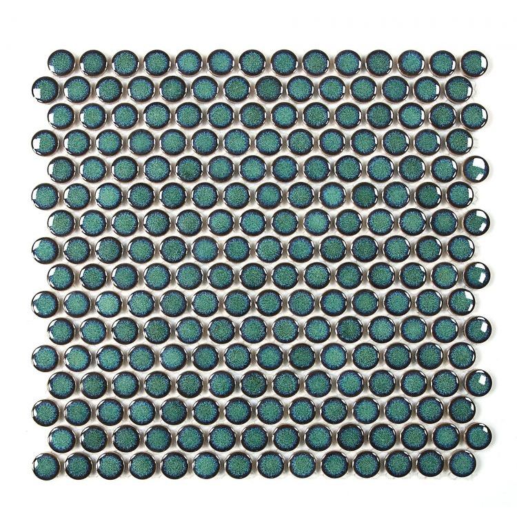 Elysium - Penny Round 11.5 in. x 11.5 in. Porcelain Mosaic - Turquoise