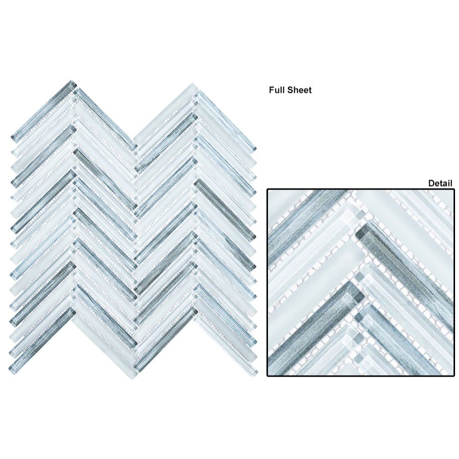 Bellagio - Himalayan Arches Glass Herringbone Mosaic - Nanda Blue