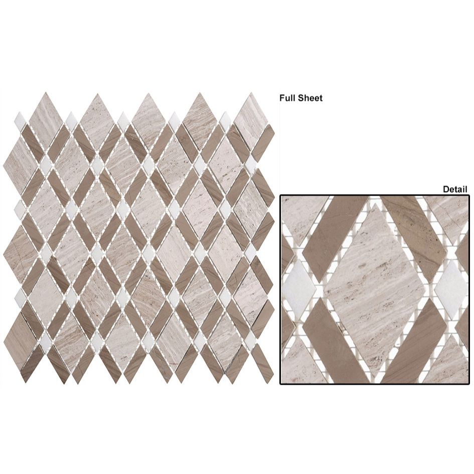 Bellagio - Diamond Collection Stone Mosaic - Wooden White and Athen Gray